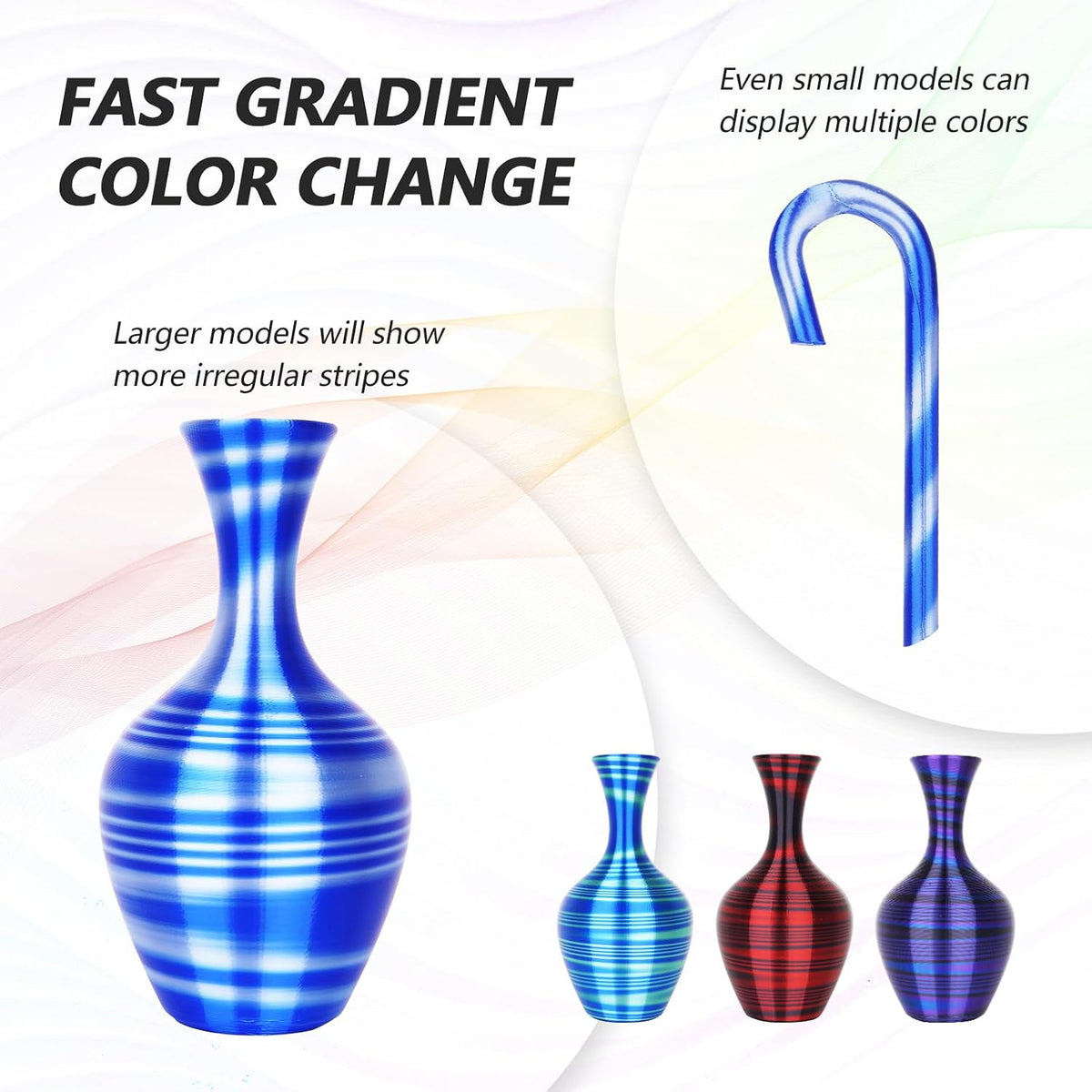 AMOLEN Silk PLA 3D Printer Filament Bundle, Shiny Multicolor Rainbow PLA Fila...