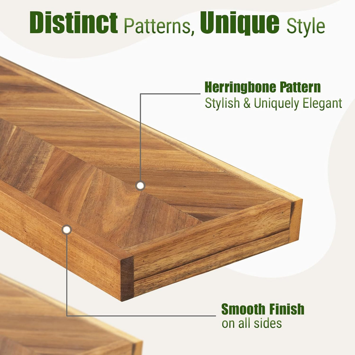 Howizz 36" Acacia Chevron Floating Shelves Set of 2 - Wall Mounted Woode...