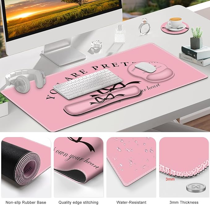 Gaming Mouse Pad, Large Desk Mat, Cute Desk Pad Protector, 4in1 XXL Mousepad + - Image 9