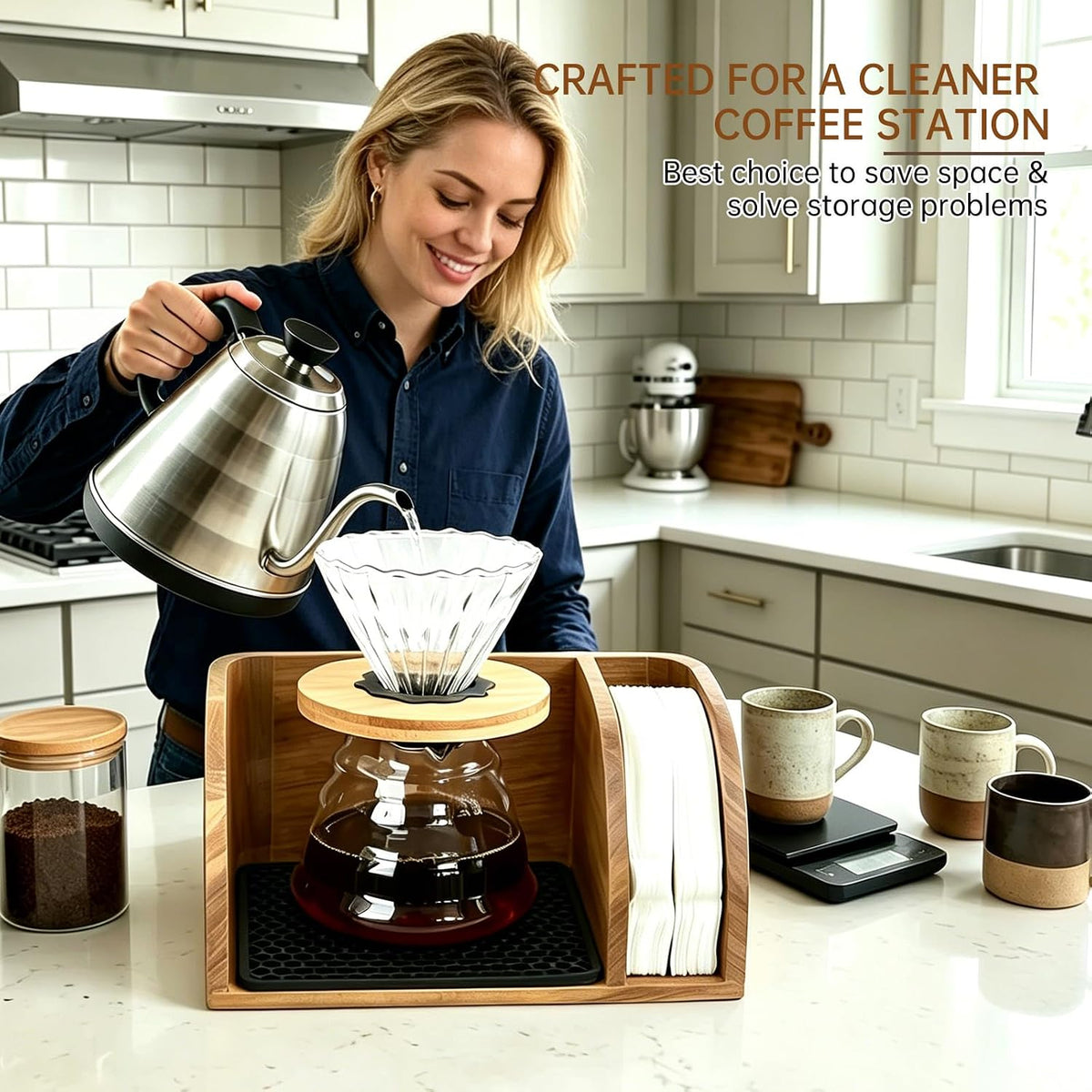 Acacia Coffee Caddy Station Organizer Stand for Chemex Pour Over Maker