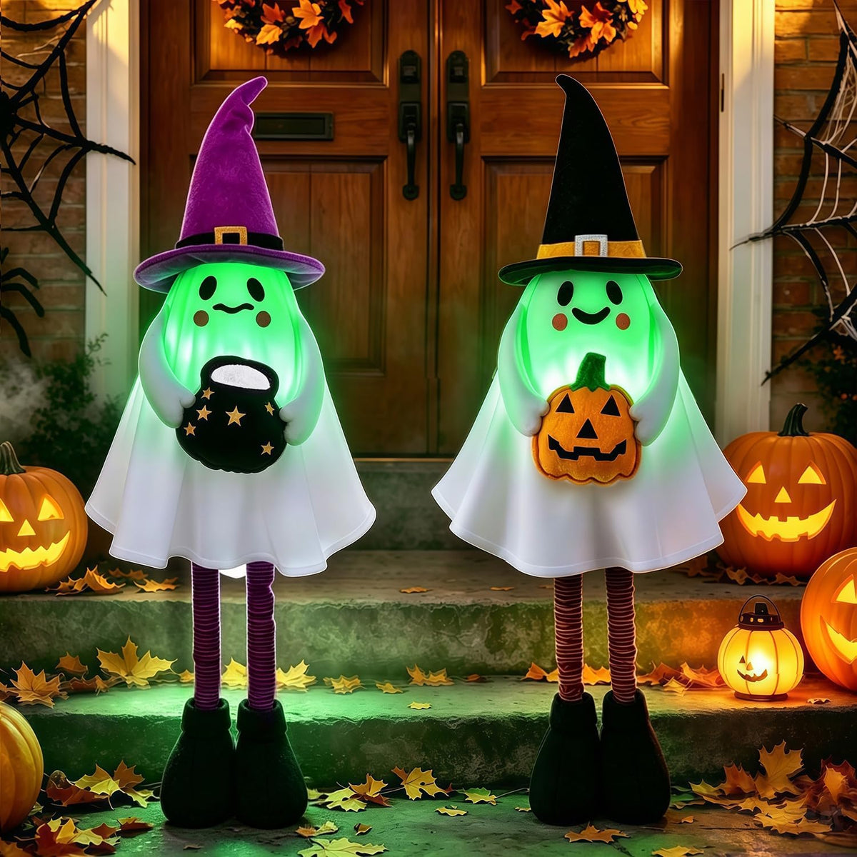 2 Pack Halloween Lighted Ghost Figurine with Stretchable Leg 21" to 30&q...