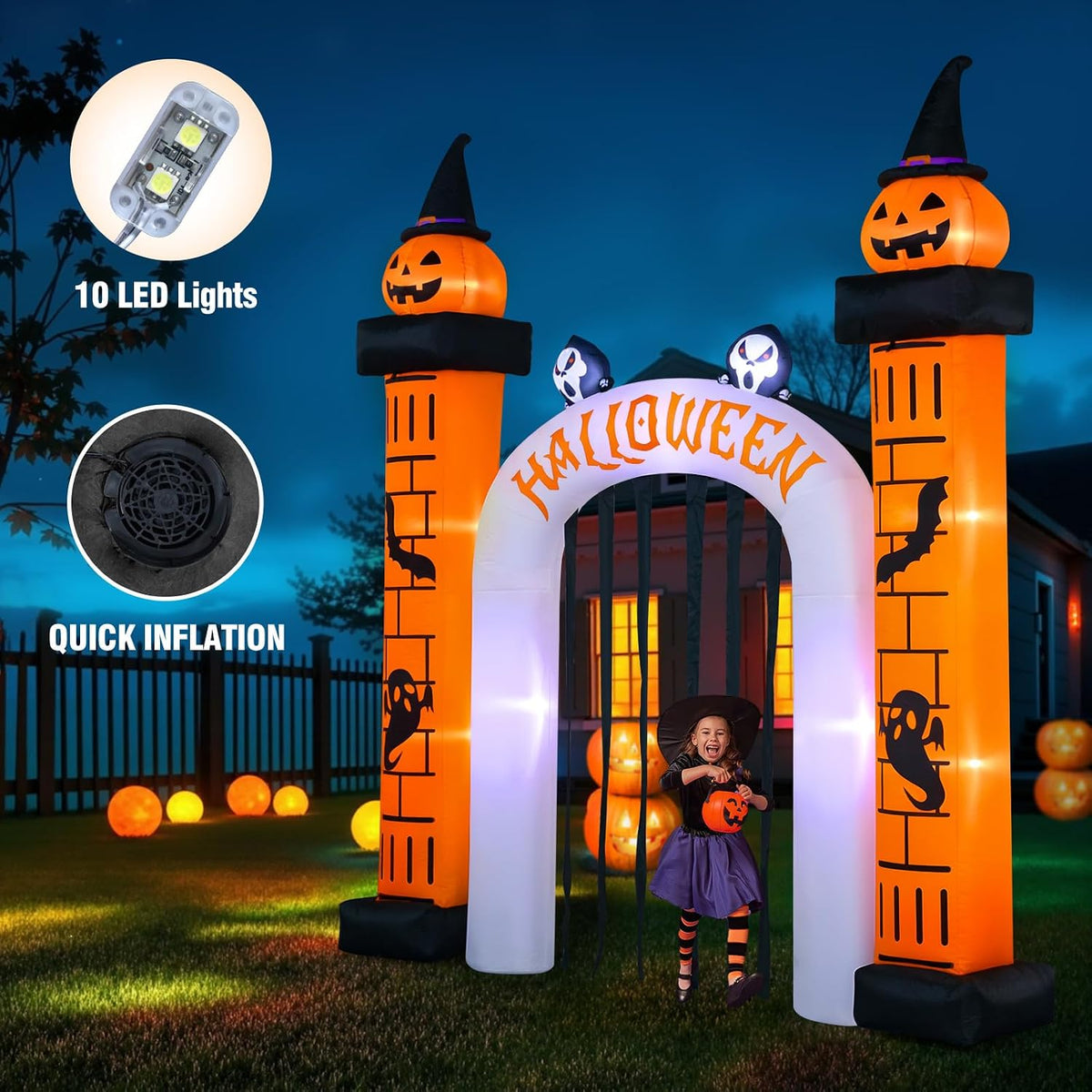 11 FT(H) x 10 FT(L) Giant Halloween Inflatables Pumpkin Archway
