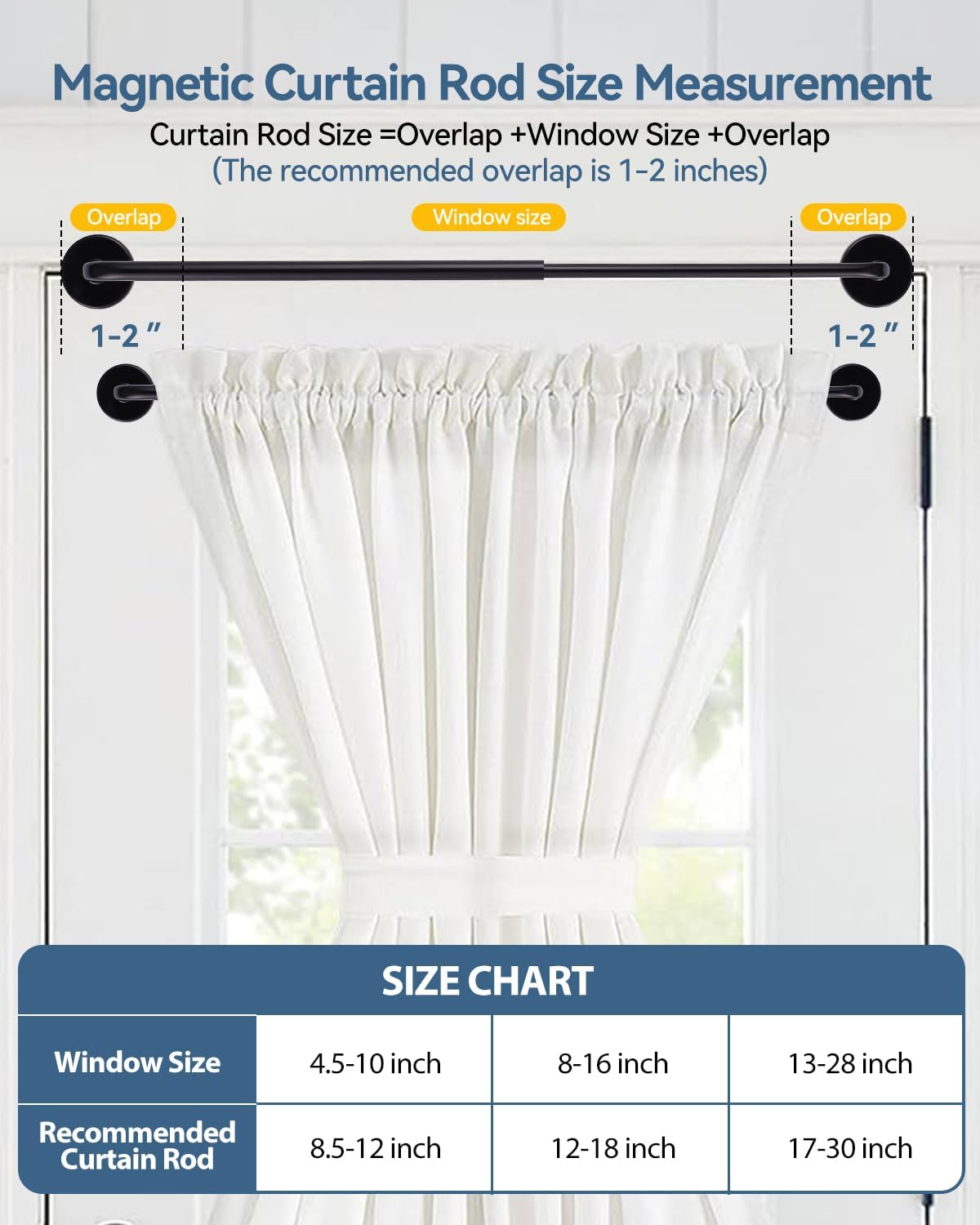 2 Pack Magnetic Curtain Rods for Metal Doors, 17-30in No-Drill Rods, Black | Tool-Free Installation, Strong Magnetic Hold, Stepless Adjustable, Damage-Free Hanging, French Doors, Metal front/back doors