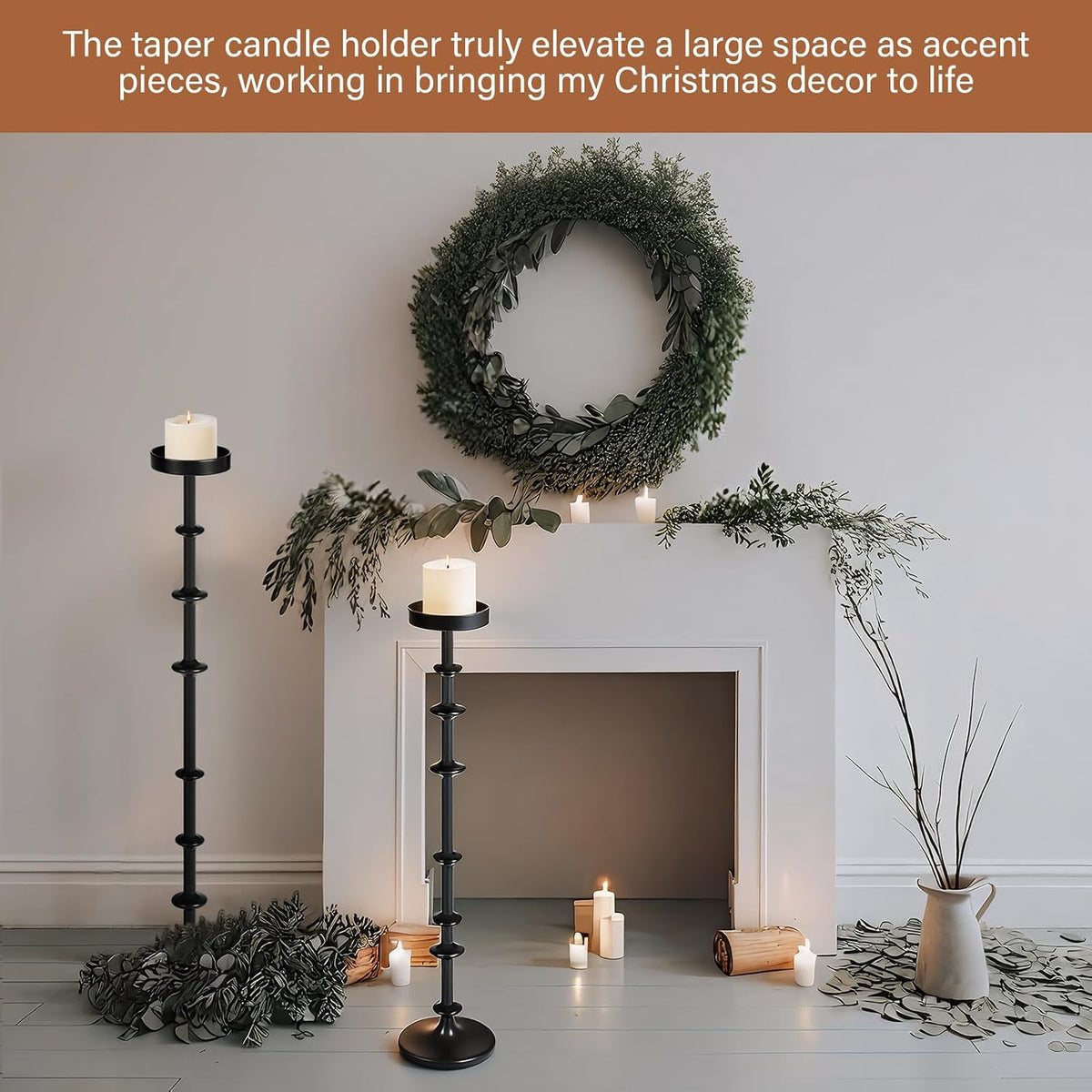 Maxdot Black Metal Pillar Candle Holder 36" 29" Tall Decorative Tap...