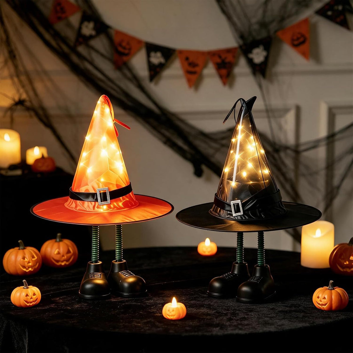 Halloween Decorations โ 2 Pack Spooky Light Up Witch Hat Ornaments