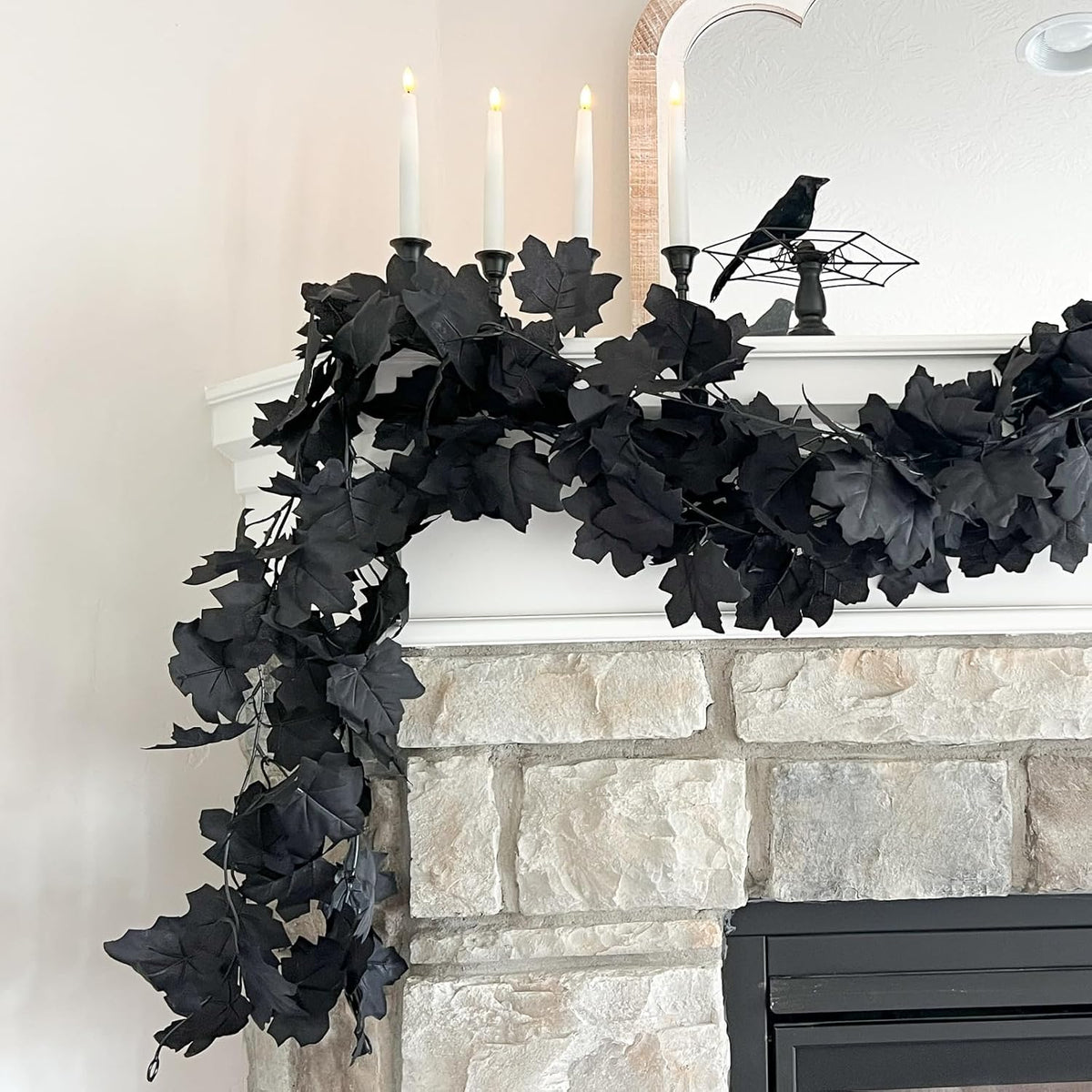CQURE Black Maple Leaf Garland, 12PCS Halloween Garland Maple Leaves Fall Lea...