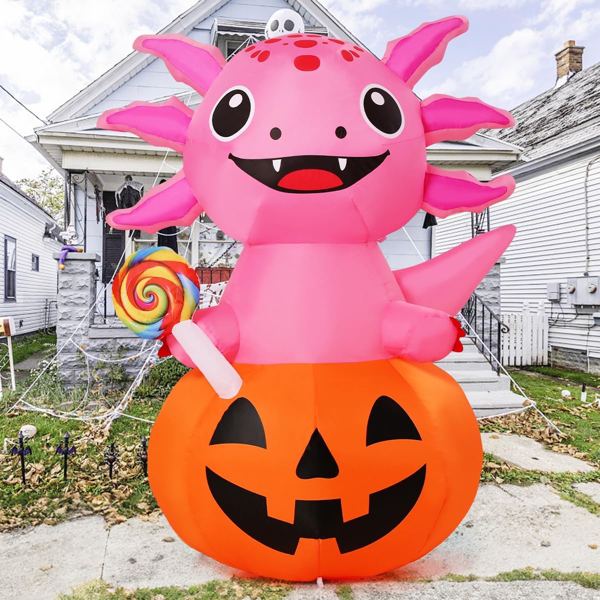 COMIN 5 FT Halloween Inflatables Axolotl Pumpkin Outdoor Decorations Blow Up ...