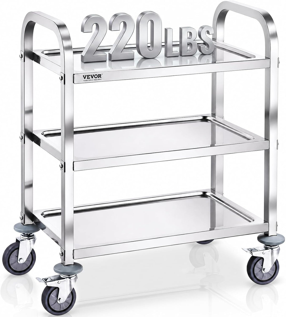 VEVOR Stainless Steel Cart, 3 Layers Lab Utility Cart 220 lbs Weight Capacity...