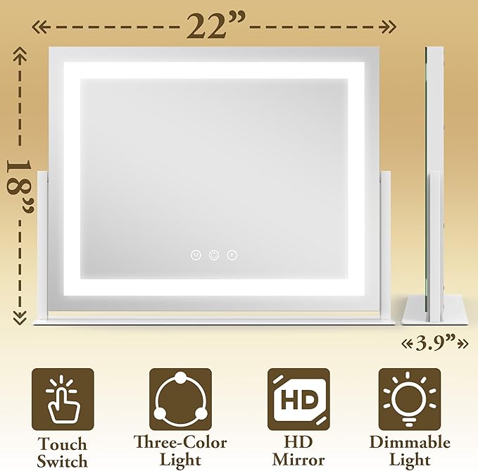 FENNIO Vanity Mirror with Lights 22''x18'' Makeup Mirror with Lights, Lighted - Image 7
