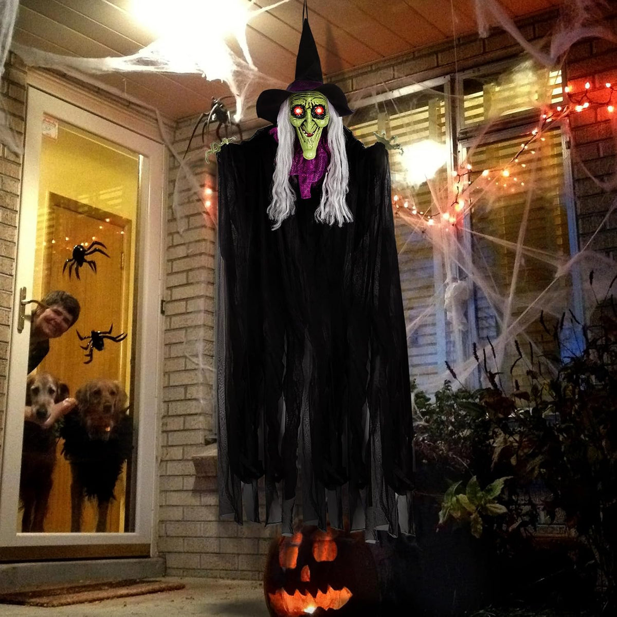 59โ Halloween Hanging Animated Witch Decoration with Sound Activated