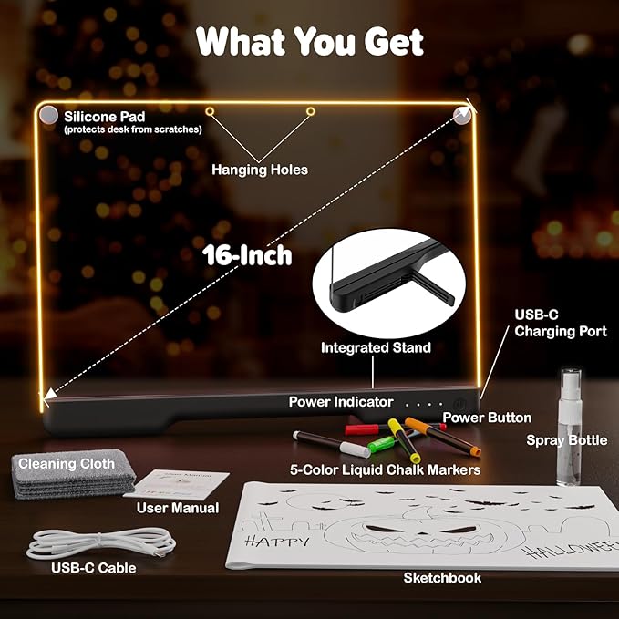 16-Inch Rechargeable Doodle Glow LED Note Board, 7-Color Light Modes, Neon Art - Image 7