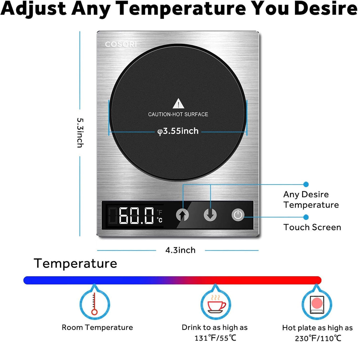 Cosori Coffee Mug Warmer & Mug Set, 1ยฐF Precise Temperature Control