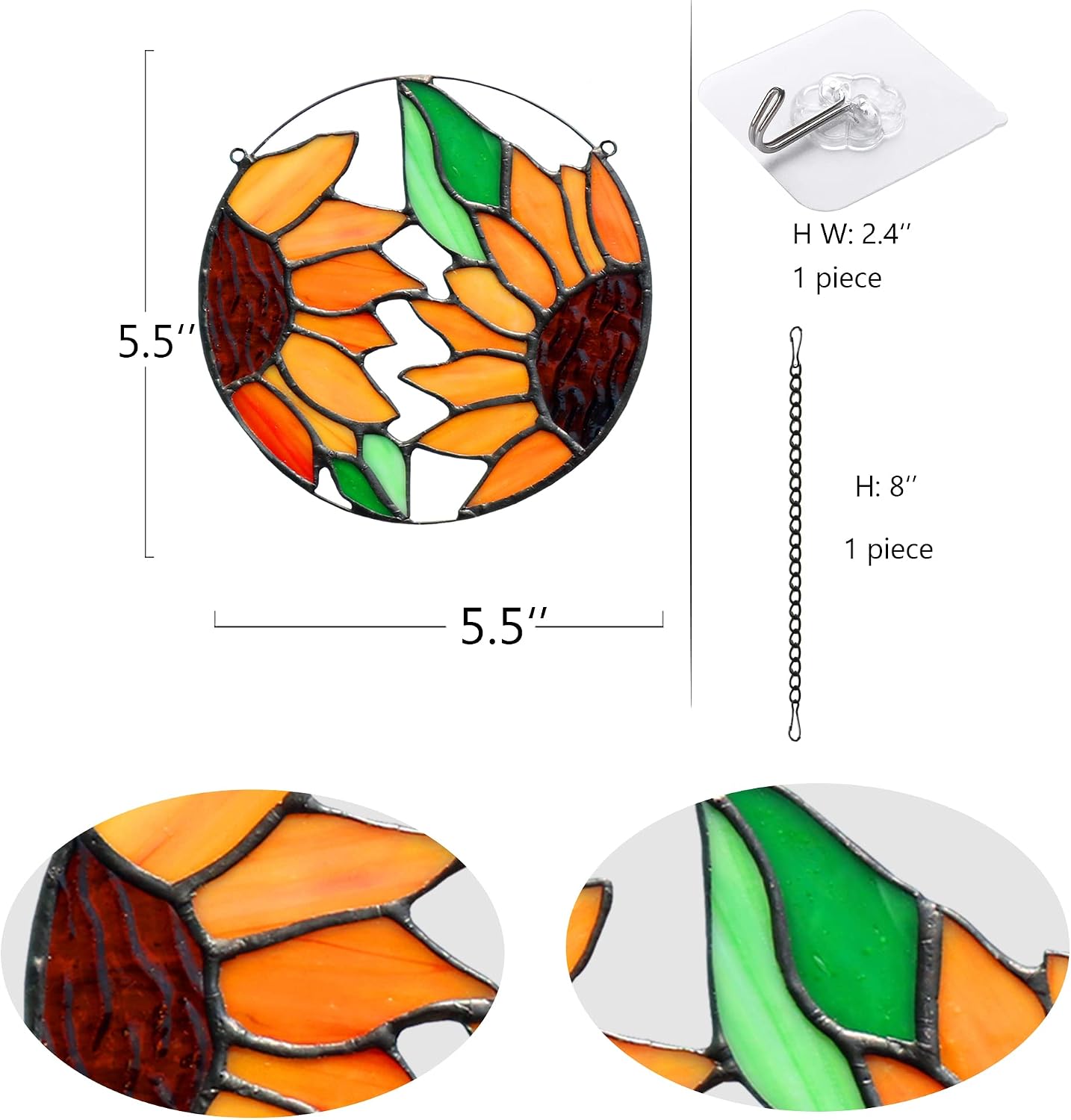BOXCASA Sunflower Decor Stained Glass Window Hanging,Handmade Art Craft Sun Flower Glass Suncatchers for Window,Tiffany Style Ornament Home Decoration Housewarming Gifts for Mother
