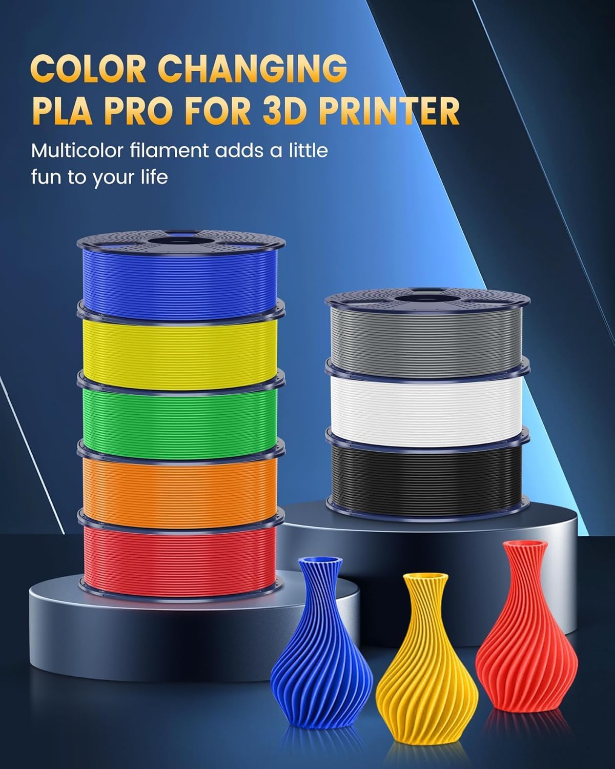 SUNLU PLA+2.0 3D Printer Filament, Multicolor Bundle, 8 Colors