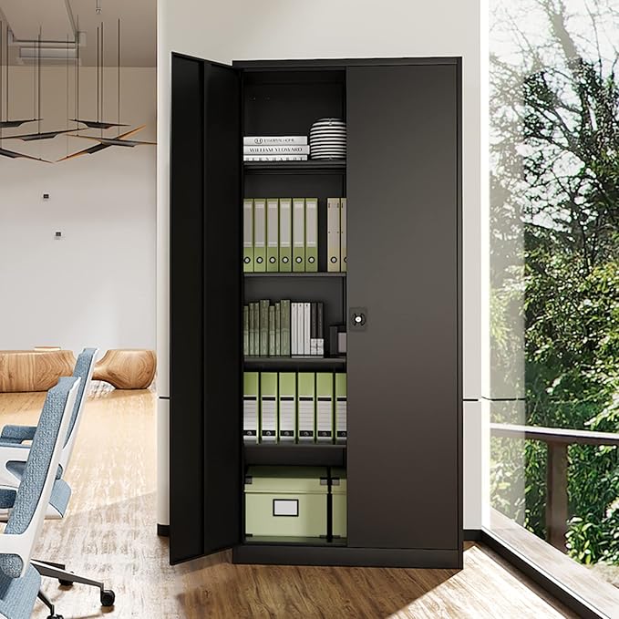 MIIIKO Metal Cabinet for Storage, Locking Door Tall Steel Storage Cabinet - Image 7