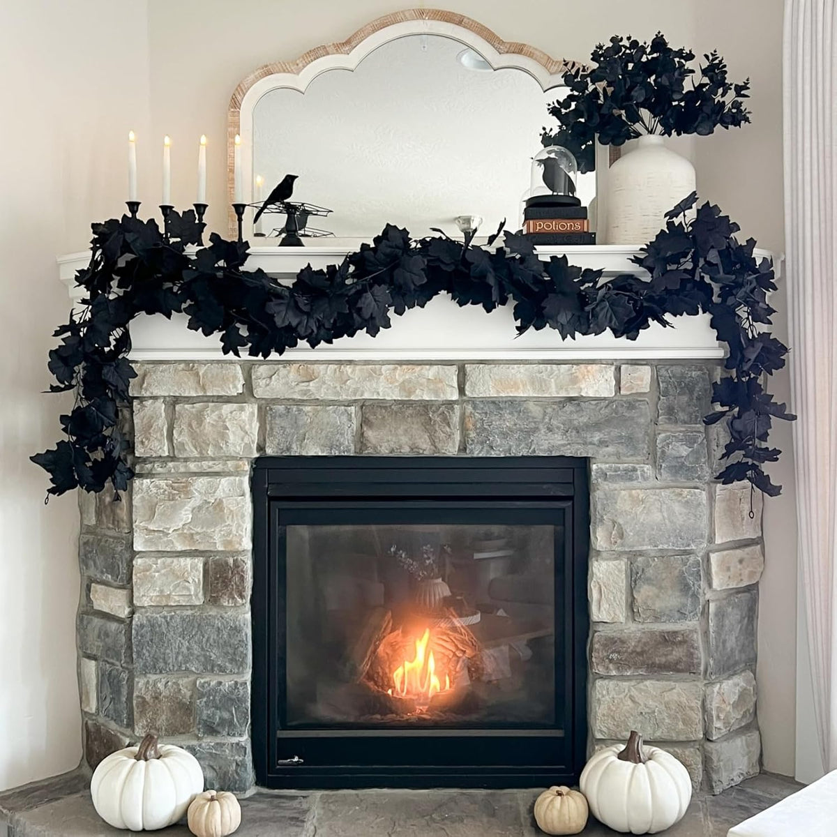 CQURE 7 Pack Black Fall Leaf Garland, Total 41.3Ft Halloween Garland Hanging ...