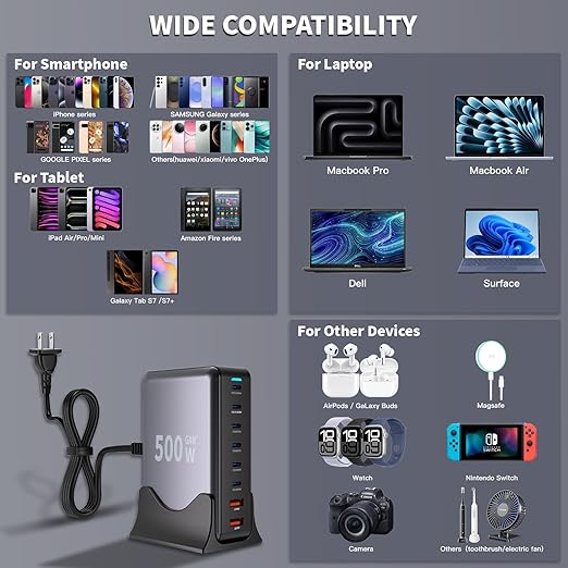 500W GaN USB C Charger Block Charging Station 8 Port Fast Charger Block - Image 7