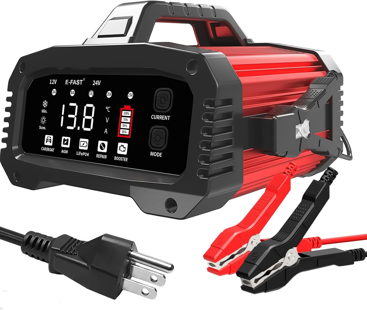 E-FAST 25A Smart Car Battery Charger, 12V/24V Automatic Automotive Battery Ma...