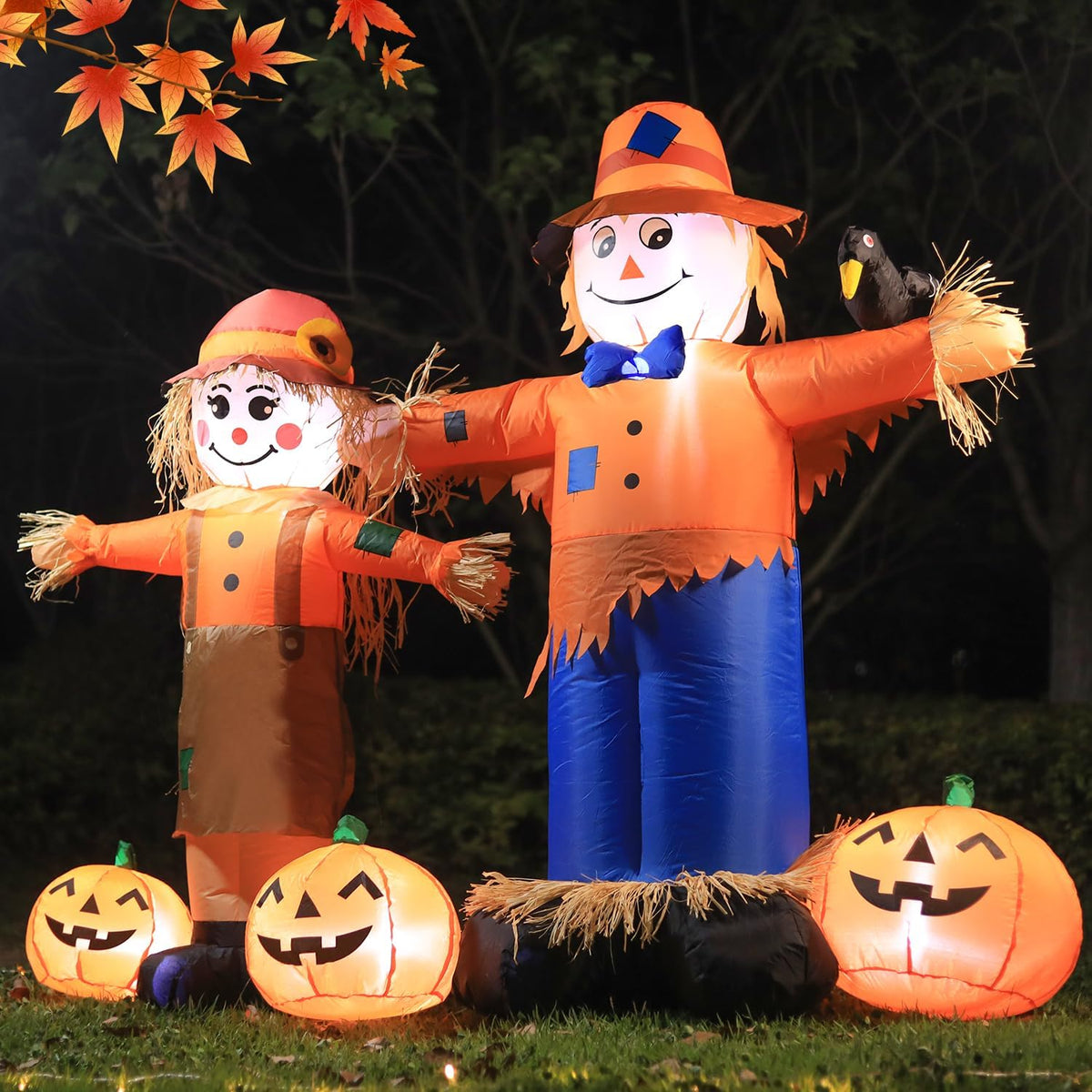 DomKom 6ft Long Inflatable Scarecrow and Pumpkin โ Halloween Thanksgiving Fal...