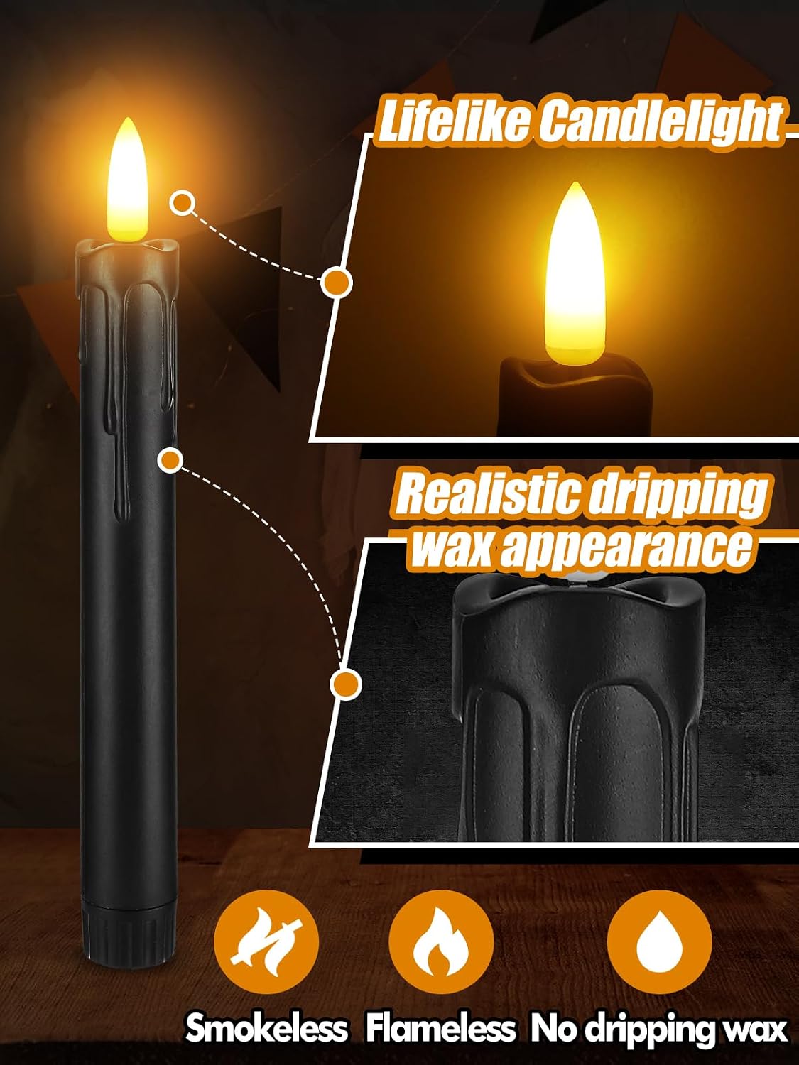 Alphatool 12 Pcs Black Halloween Flameless Candles with Timer