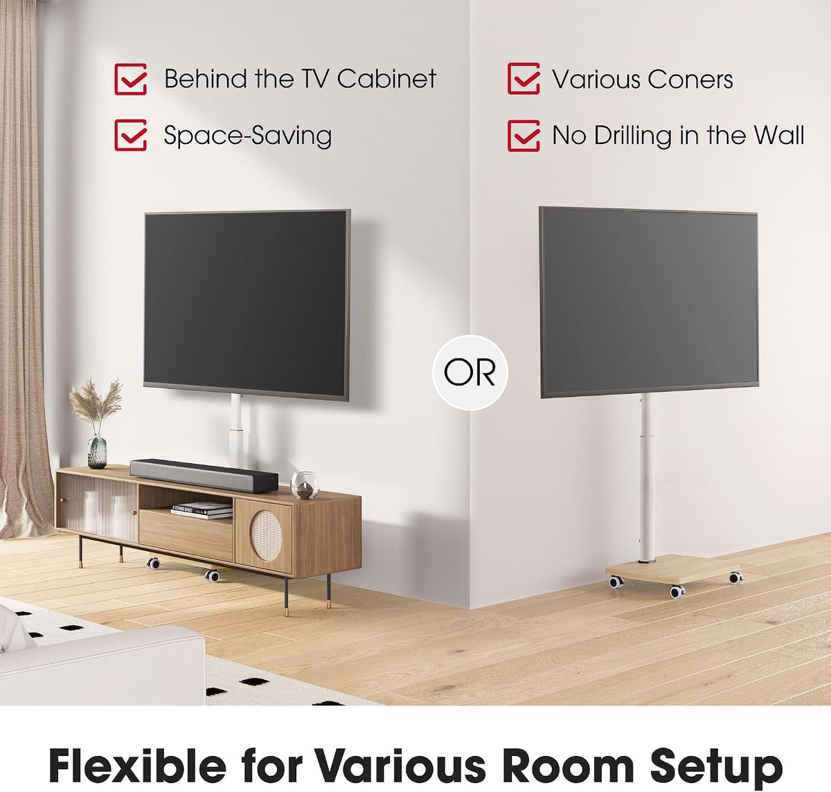 AOKCOS Rolling TV Stand for 32-65 Inch TVs, Portable Mobile TV Stand on Wheel...