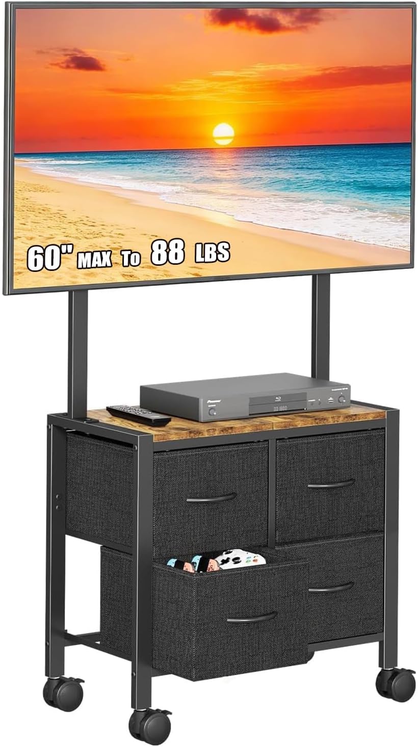 Cottage Charm Mobile TV Cart Rolling TV Stand Holder with 4 Drawer, for 23-60...