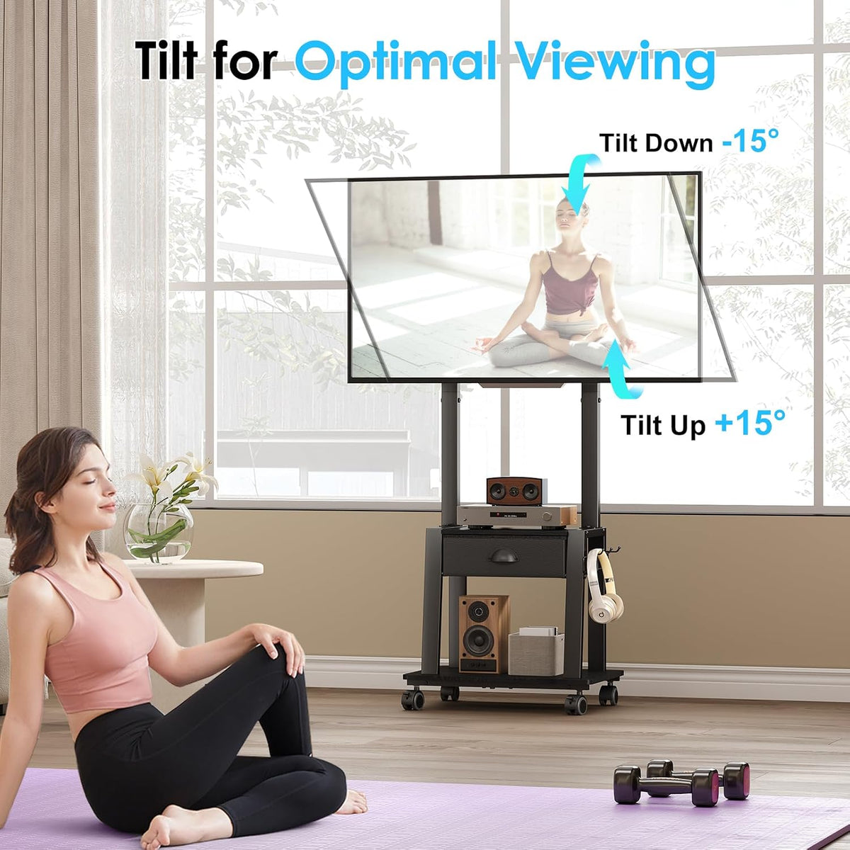 Mobile TV Stand with Drawer for 23-60 Inch TVs,Tilt Rolling TV Cart on Wheels...