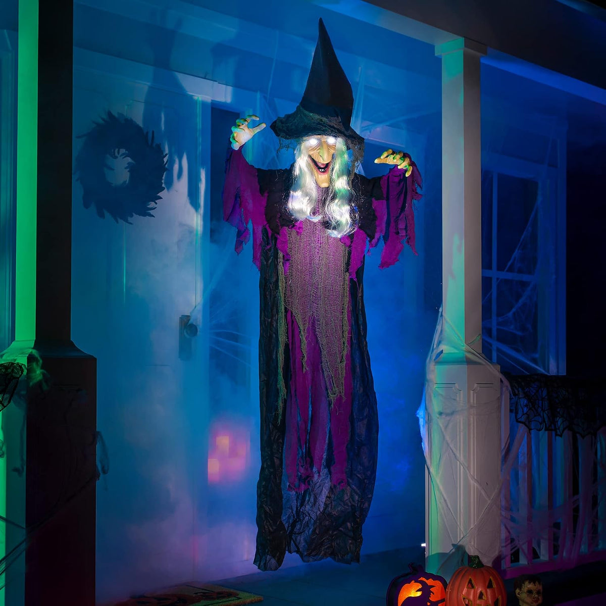 JOYIN 72โ Halloween Hanging Witch Decorations Outdoor, Flying Talking Ghost D...