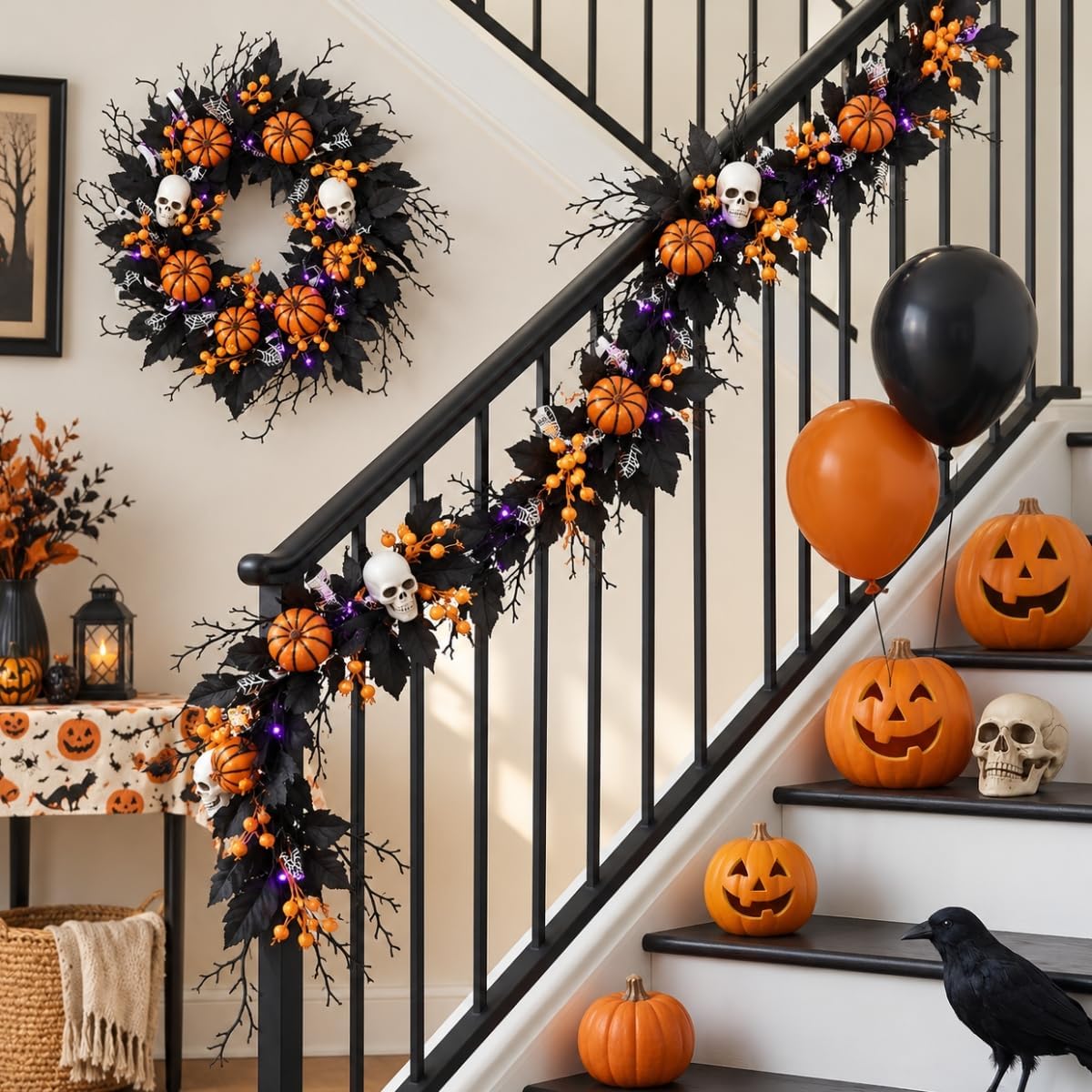 20" Halloween Wreath for Front Door, Black Gothic Spooky Outdoor Dรฉcor