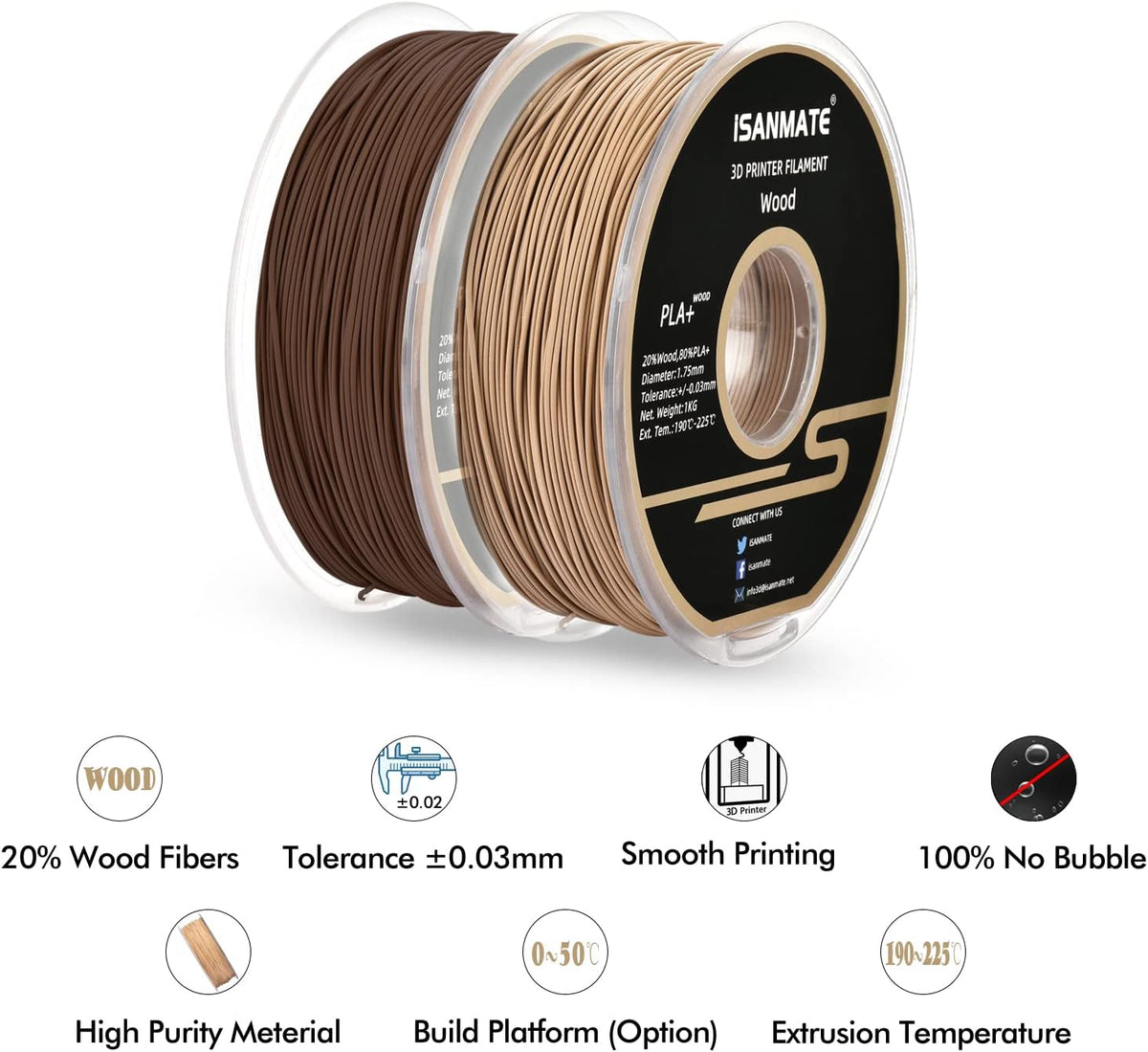 iSANMATE 3D Printer Filament, PLA Filament 1.75mm Bundle, White and Sandal Wo...