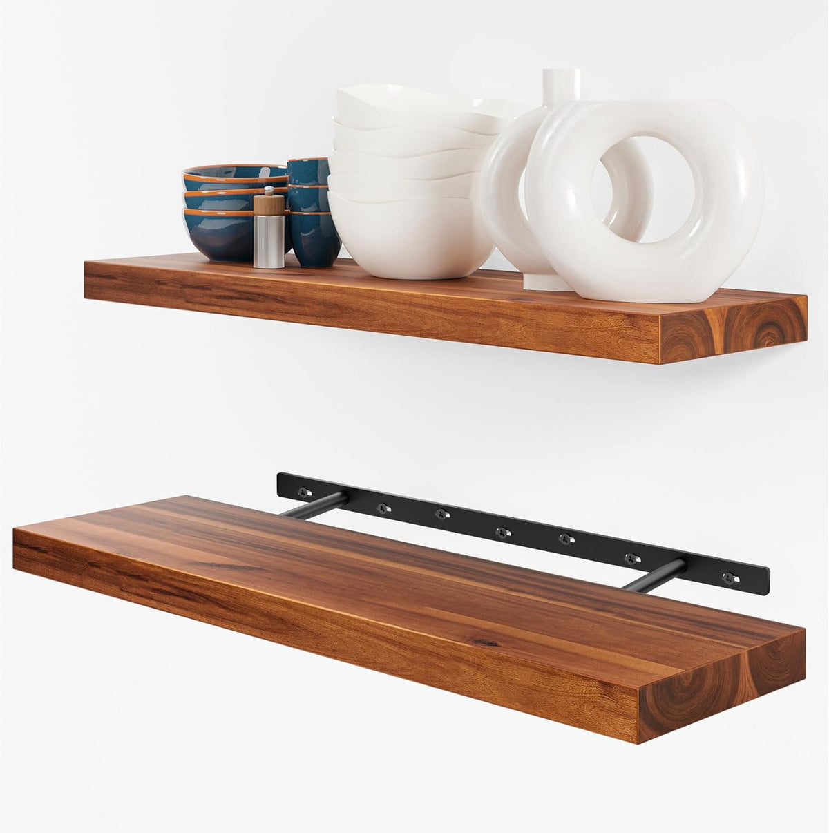 BATODA Set of 2 24" Acacia Wood Floating Shelves Wall Mounted โ Rustic F...