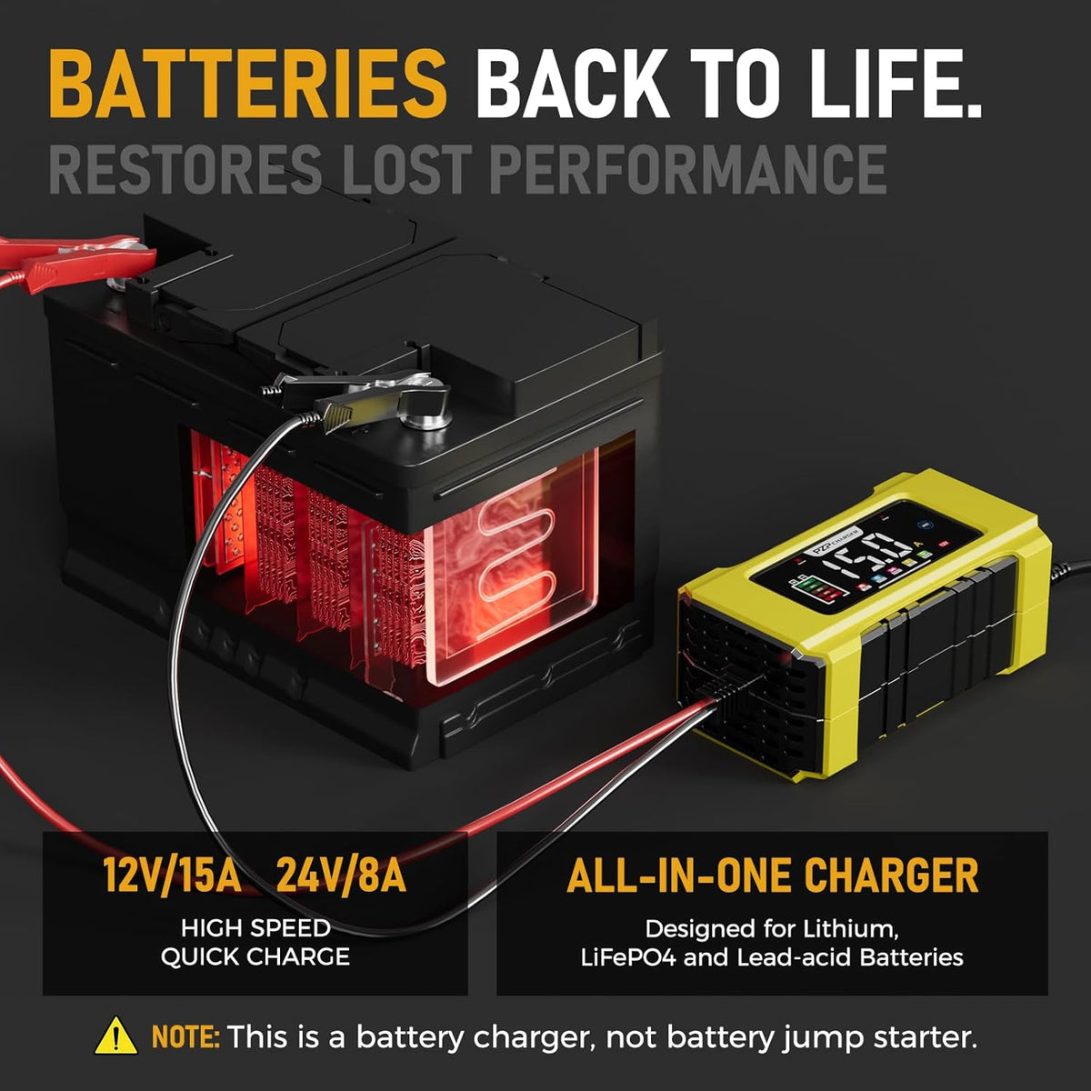 PZ.P 15-Amp 12V/24V Smart Battery Charger, Maintainer & Trickle Charger f...