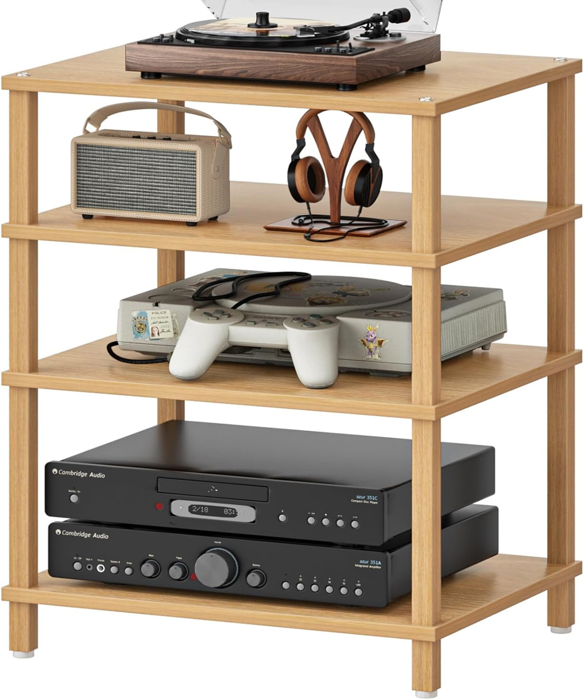 LELELINKY 4-Tier AV Media Player Stand, Natural Stereo Cabinet, Modern Audio ...