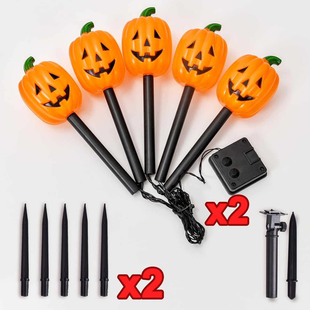 BRIGHTDECK Halloween Pumpkin Stake Lights, Set of 10 Decorative Solar Pumpkin...
