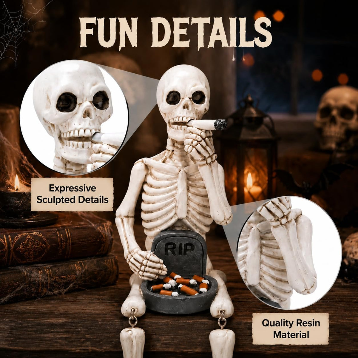 Halloween Skeleton Statues, Set of 3 Funny Skeleton Shelf Sitters