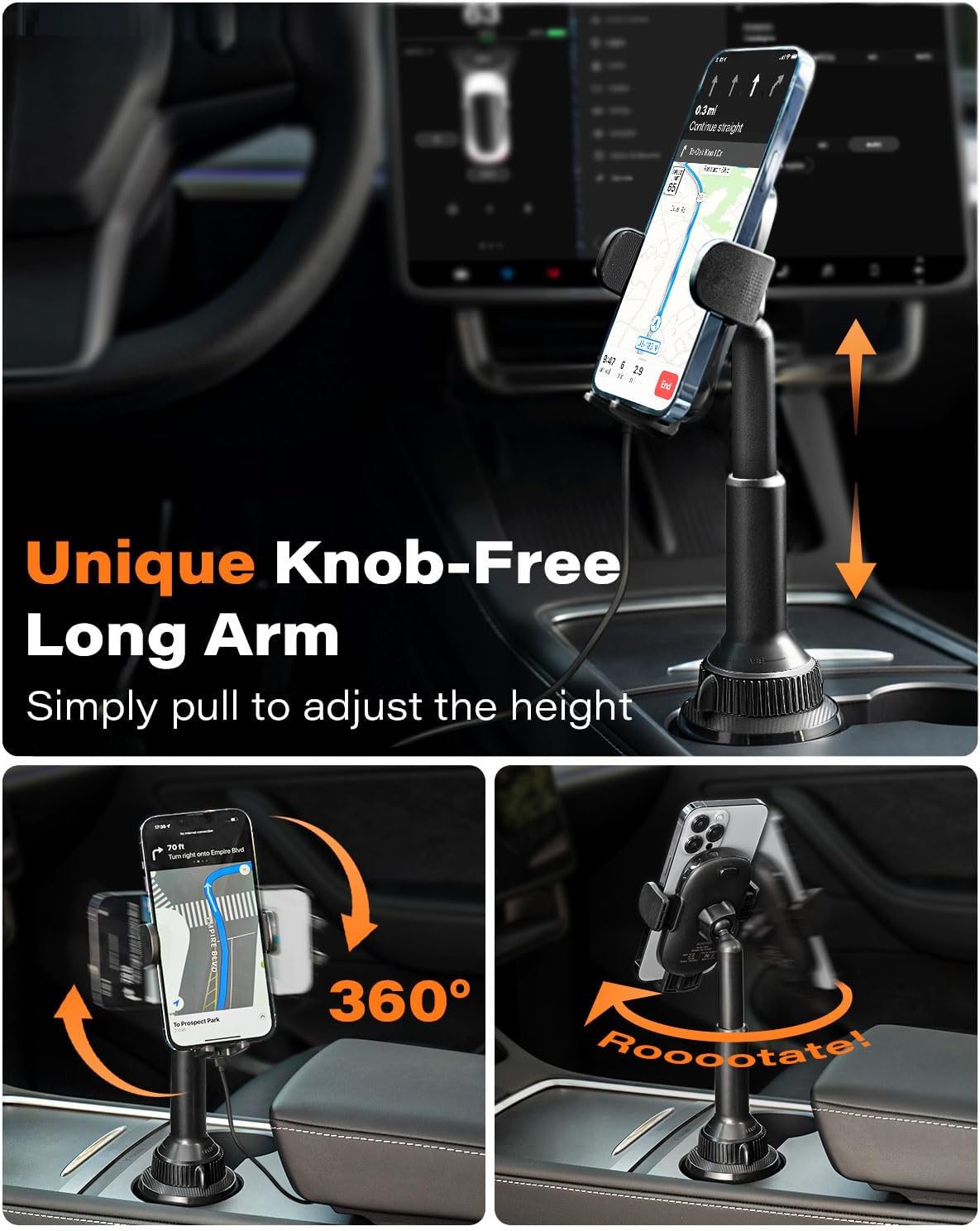 APPS2Car 15W Qi Wireless Car Charger Solid Cup Holder Mount, Adjustable Long ...