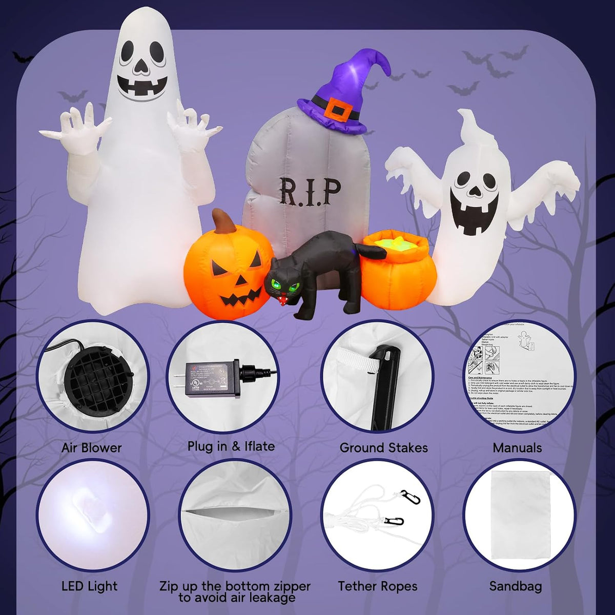MGparty 8FT Halloween Inflatable Ghost Cat Pumpkin