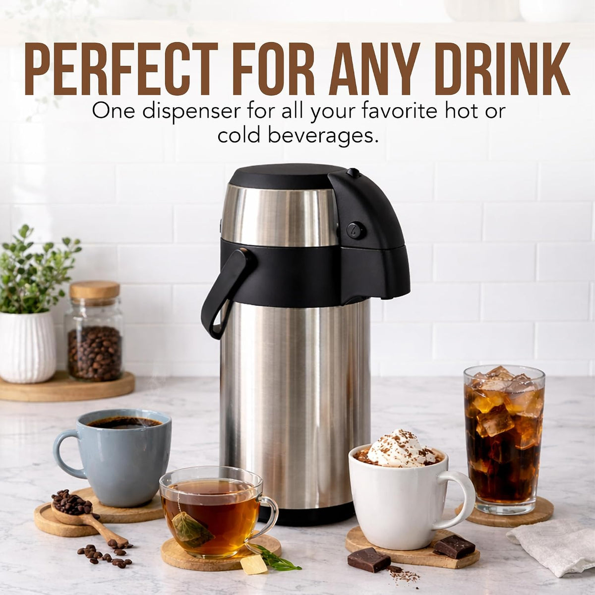 Coffee Carafe Insulated 102 OZ / 3L Stainless Steel Hot Beverage Dispenser, A...