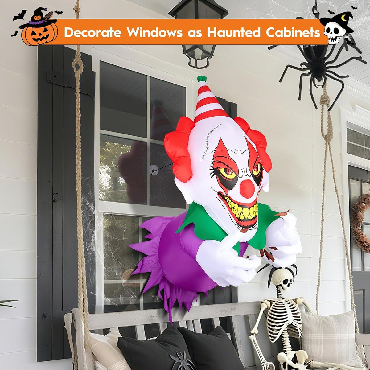 3.9 Ft Halloween Inflatables Scary Clown Broke Out from Window, Halloween Blo...