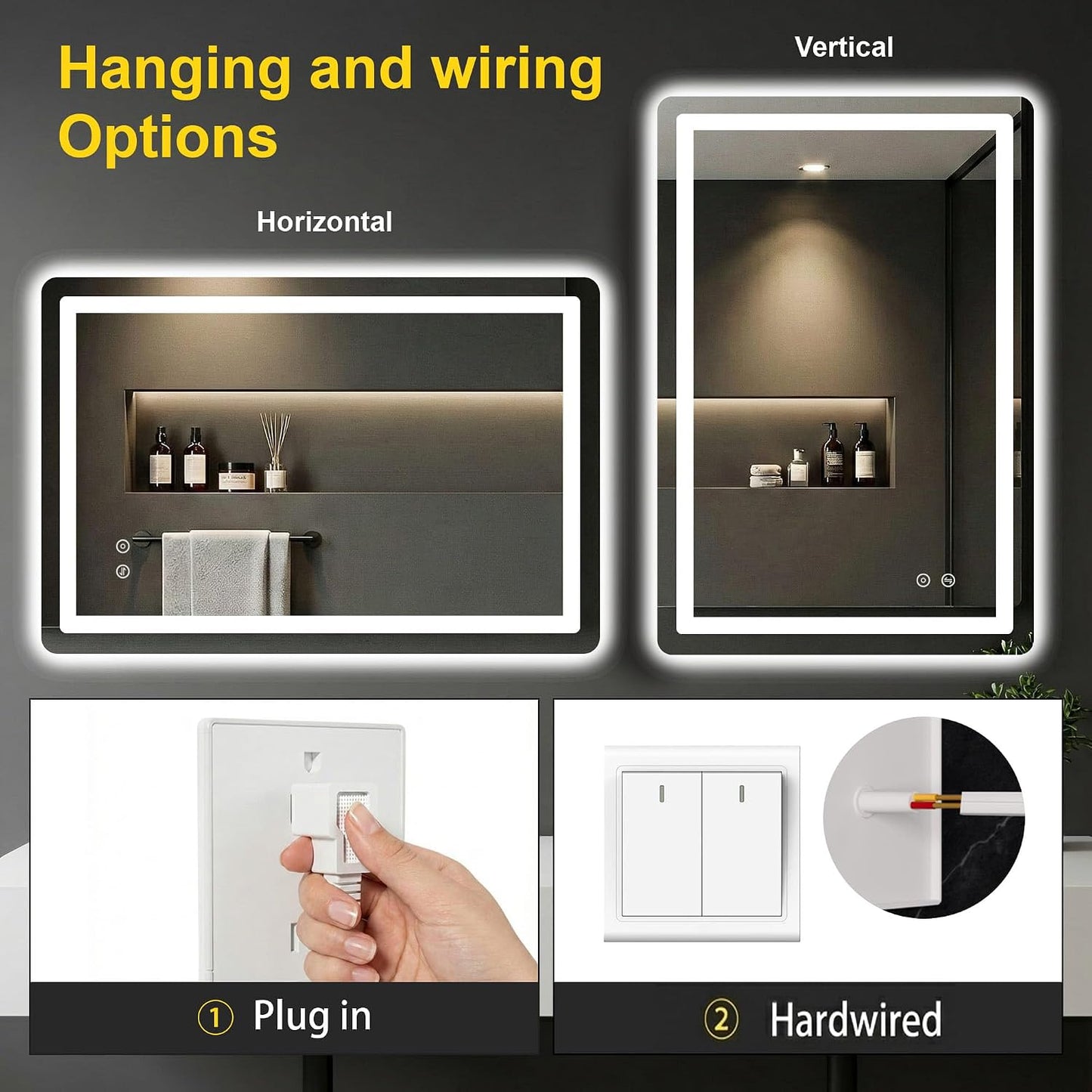 LED Bathroom Mirror with Lights, 30"x40" Lighted Vanity Mirror for Wall | Anti-Fog, Dimmable 3 Color Light, Backlit+Frontlit, Shatterproof Tempered Glass, Memory Function