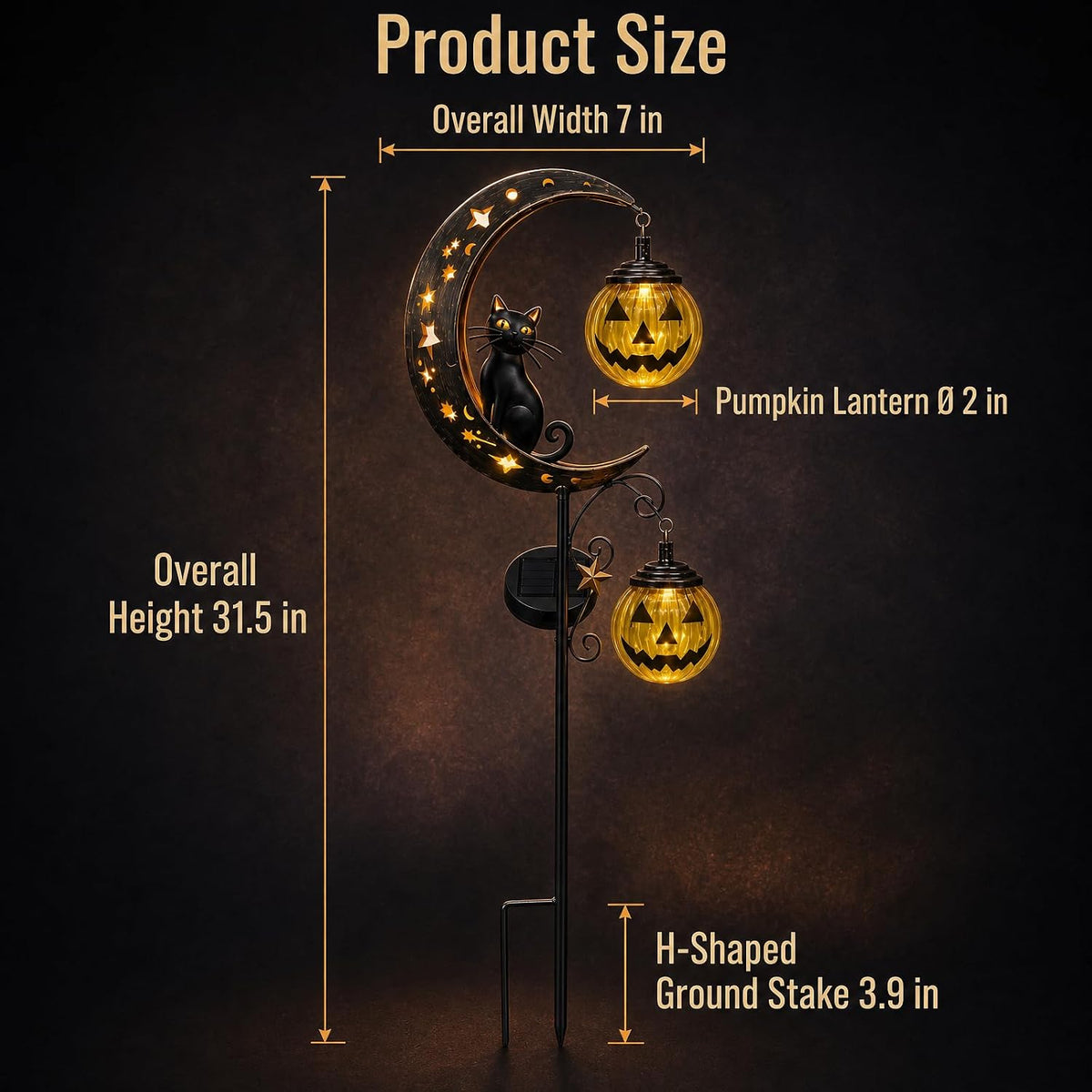 2 Pack Solar Halloween Pumpkin Moon Black Cat Garden Stake Lights Outdoor