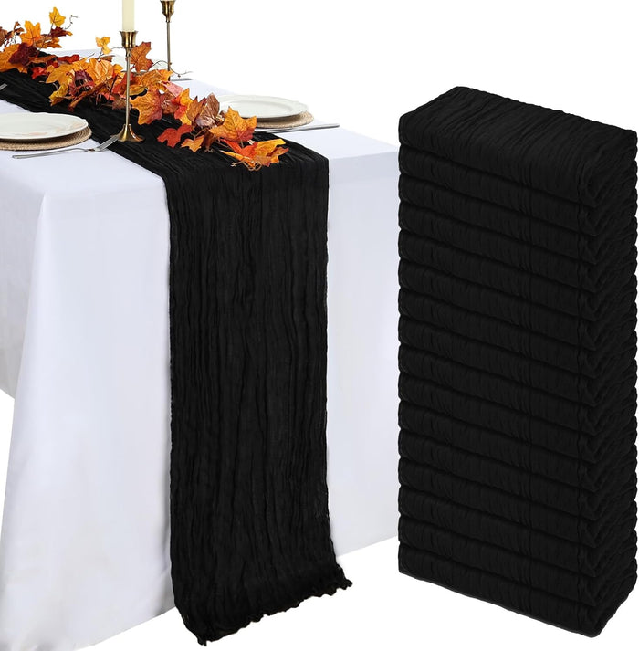 16 Pack Black Cheesecloth Halloween Table Runner 10ft 23x120 Inch