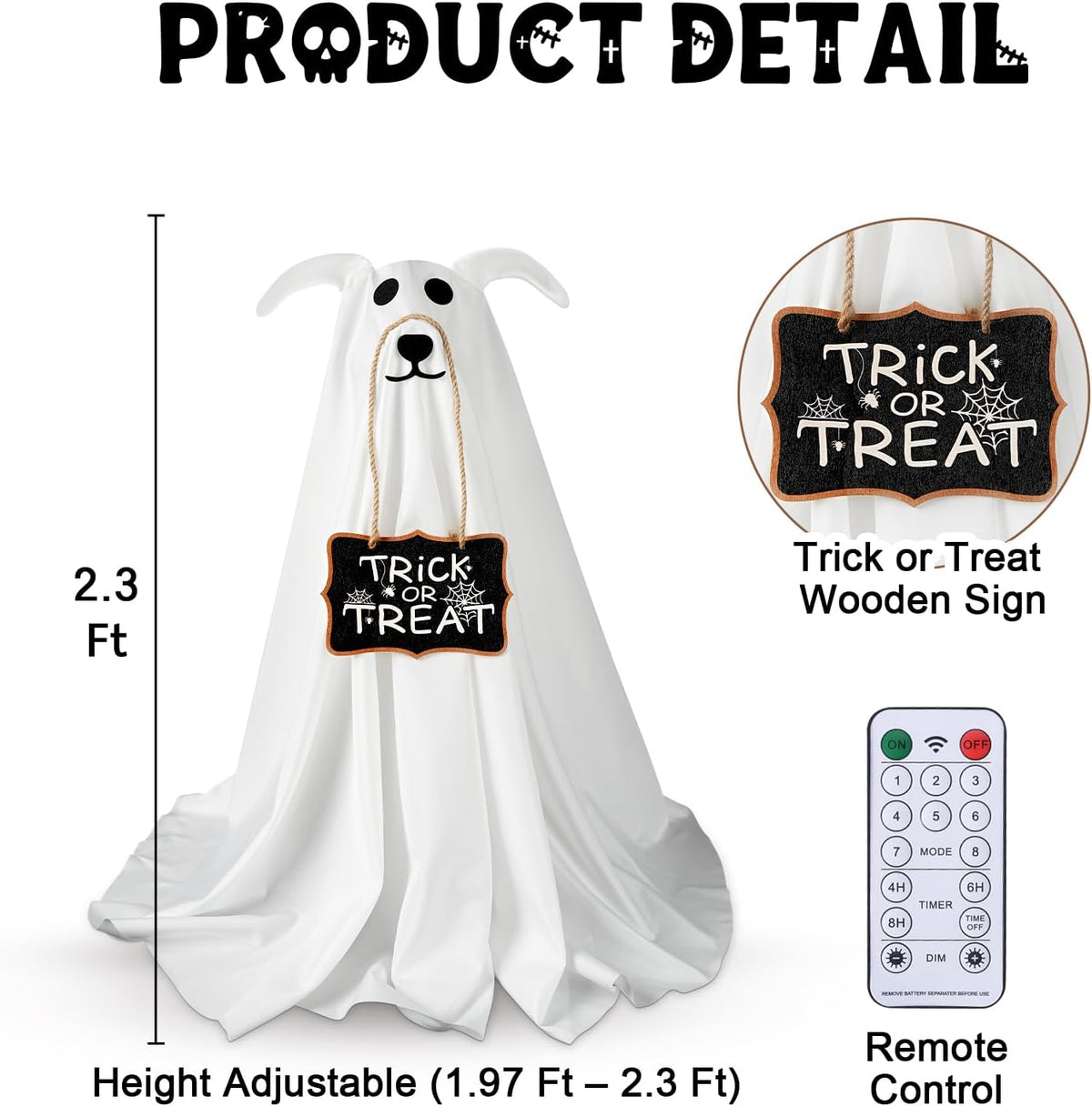 Halloween Decorations, 2 Pack 2.3 FT Light-Up Spooky Ghost Dog with 2 Sign