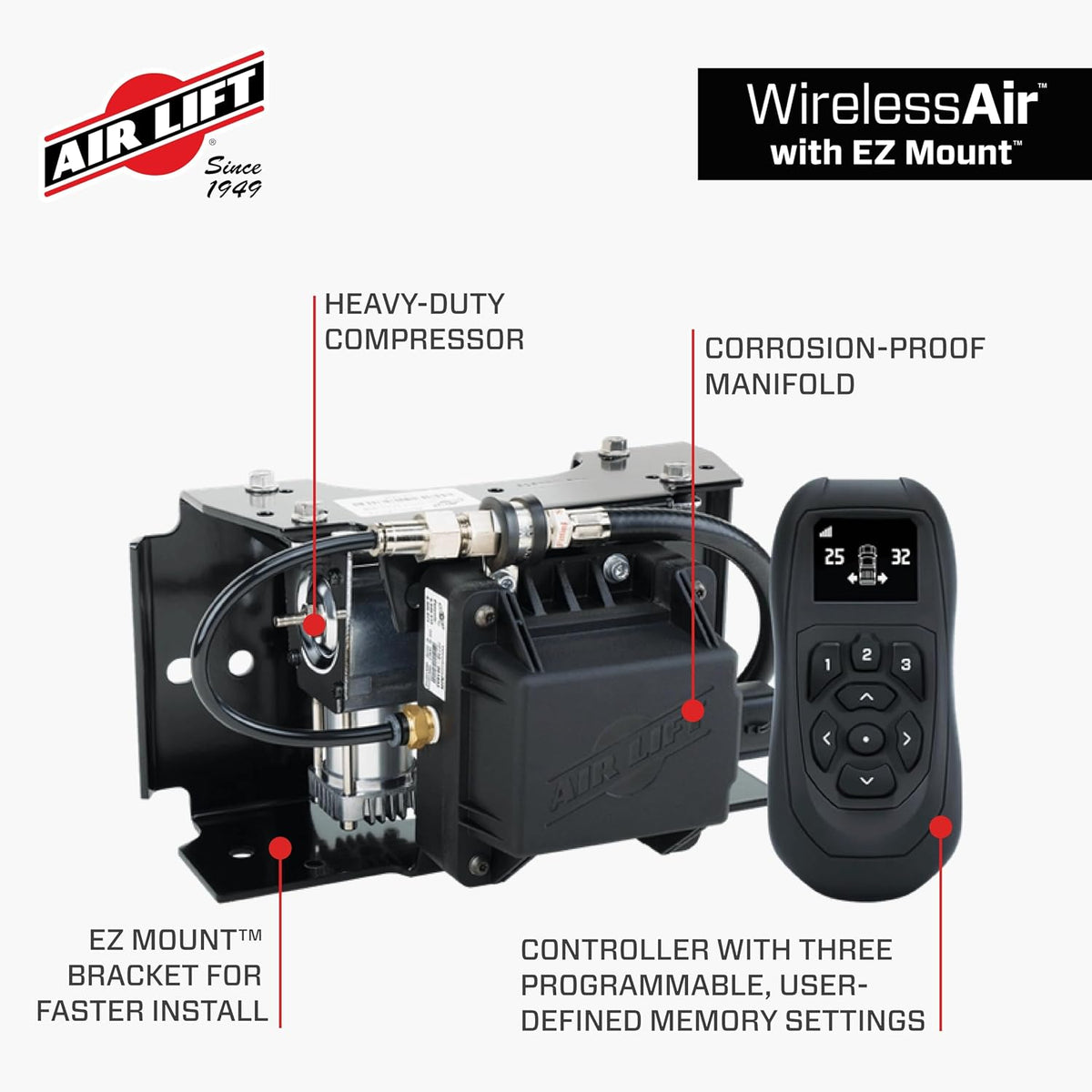 Air Lift 74000EZ WirelessAIR On-Board Air Compressor System with EZ Mount