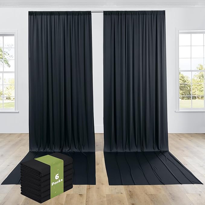 PartyVillage 30ftร15ft Black Backdrop Curtain for Halloween Parties, 6 Panels...