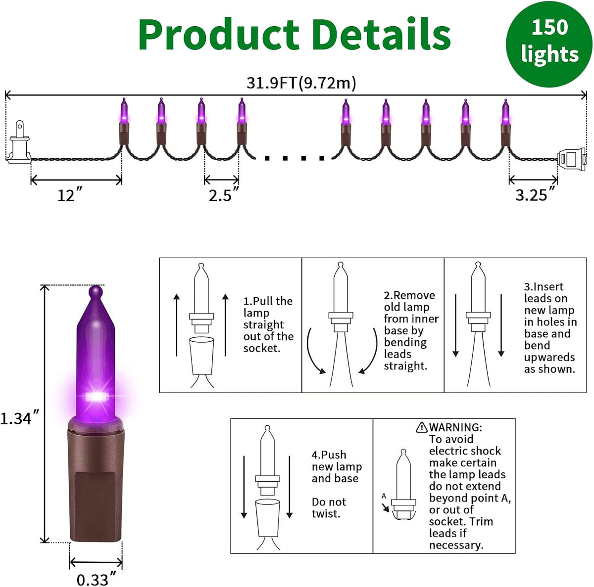 LAMPHOME Purple Halloween Lights, 300 Mini Fairy Lights 63.8ft(2pk of 150L) H...