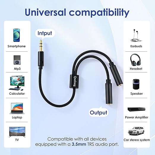 Quelong 1Pcs Headphone Splitter, Dual Headphone Nylon Braided Extension Cable - Image 7