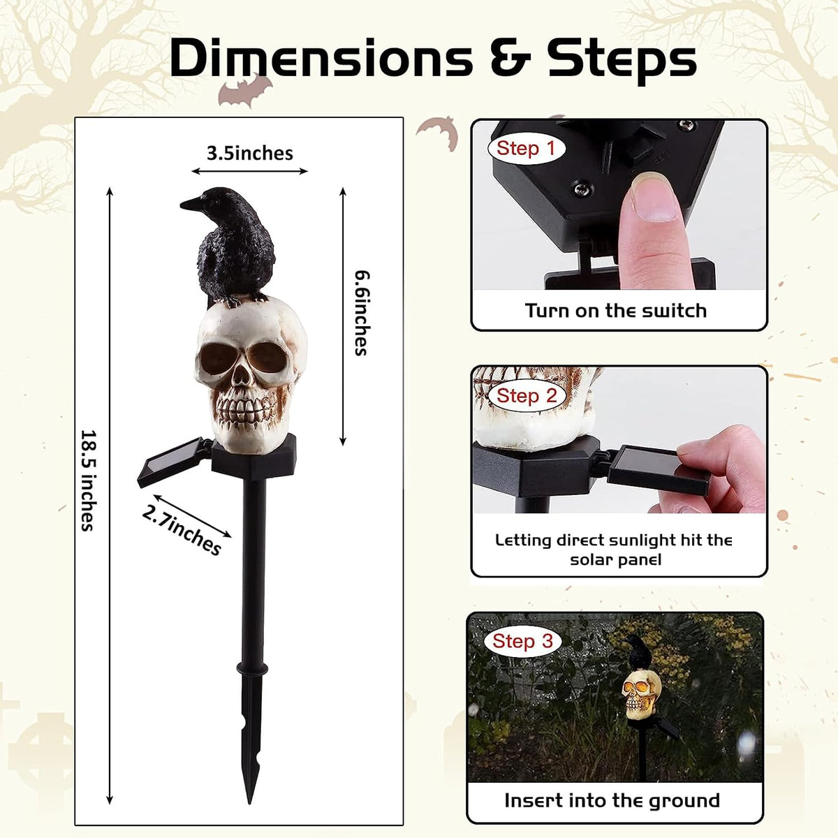Halloween Solar Pathway Lights - Solar Halloween Skull Stake Lights Decoratio...