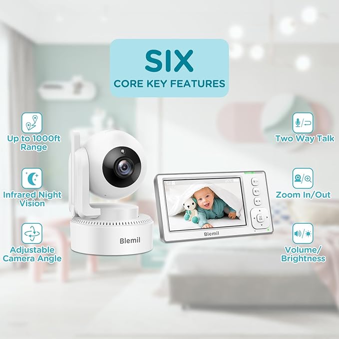 Blemil Baby Monitor with 2 Cameras and Audio, 4.3'' IPS Split-Screen Monitor - Image 7