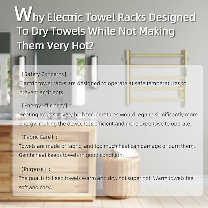 P&Bhusri Polished Gold Heated Towel Rack, 21.65" L x 17.72" H 5-bar Fast Dry - Image 8